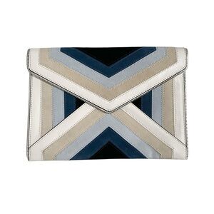 Rebecca Minkoff Leo Chevron Suede Clutch Blue Geometric Pattern Clutch cons